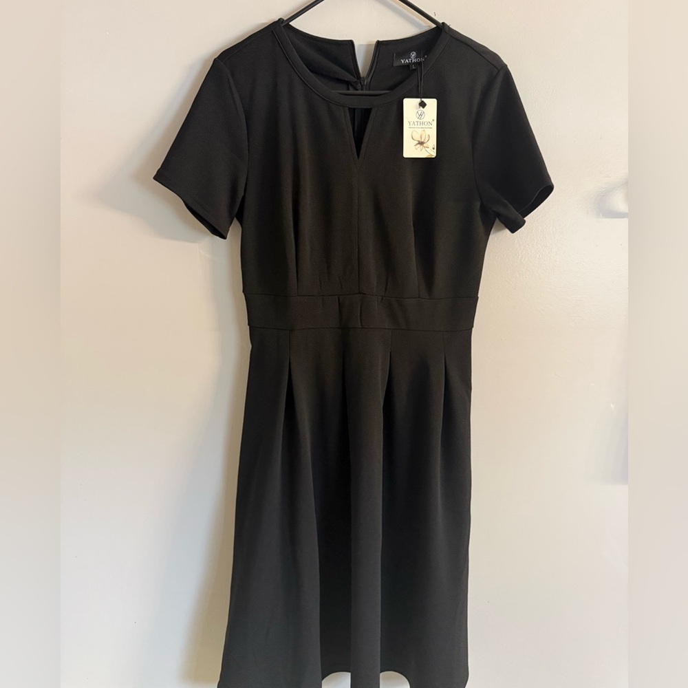 Black Short Sleeve A-Line Dress